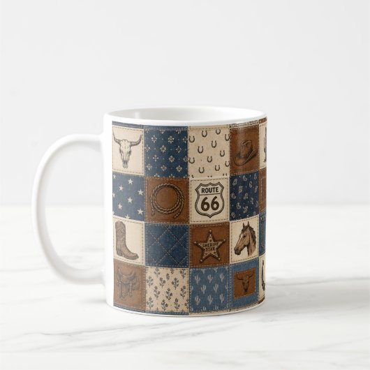 Oude Western Patchwork Dekbedovertrek Patroon Koffiemok (Links)