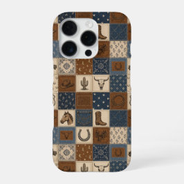 Oude western patchwork quiltpatroon iPhone 16 pro hoesje