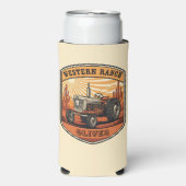 Oude western ranch tractor woestijn zonsondergang seltzer blikjeskoeler (Seltzer Voorkant)