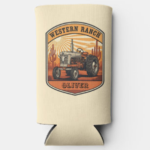 Oude western ranch tractor woestijn zonsondergang seltzer blikjeskoeler