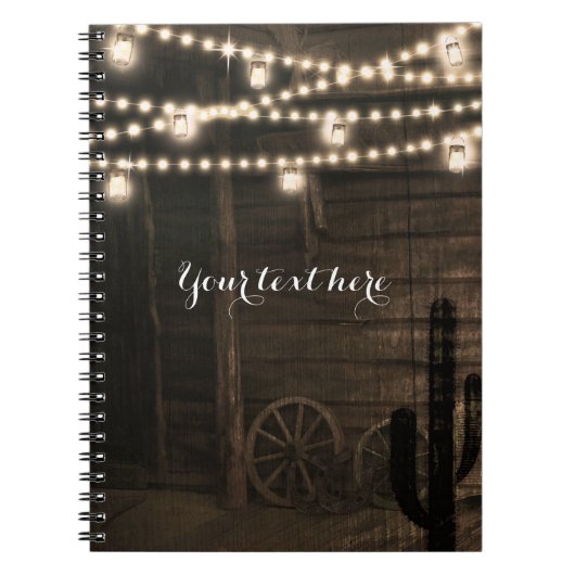 Oude Western Saloon & Slingerlichten Rustieke Char Notitieboek (Voorkant)