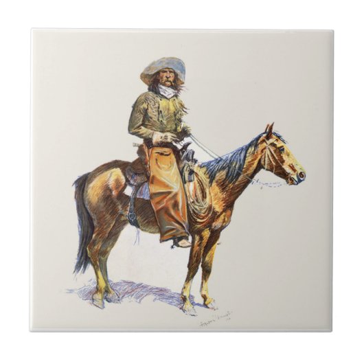 Oude Westerne cowboy op paard Tegeltje (Voorkant)