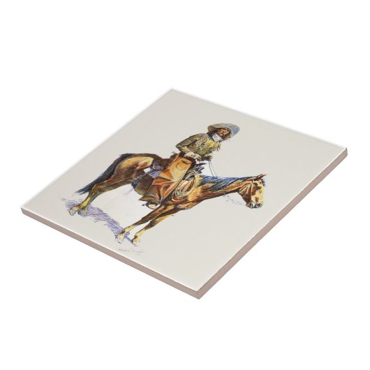 Oude Westerne cowboy op paard Tegeltje (Zijkant)