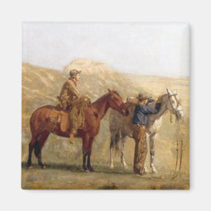 Oude Westerne cowboys met paarden Magneet
