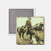 Oude Westerse Cowboy Die Over Het Pad Rijdt Magneet (Voorkant / Achterkant)