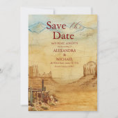 Oude Westerse Cowboy Rustieke Landelijke Bruiloft Save The Date (Voorkant)