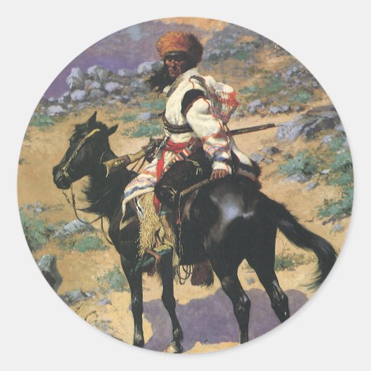 Oude Westerse, Een Indiaanse Trapper van Remington Ronde Sticker (Voorkant)