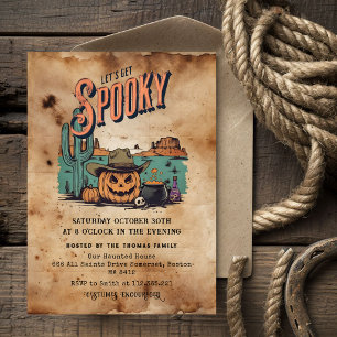 Oude Westerse Halloween-feestuitnodiging Spook Kaart