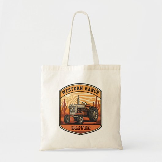 Oude Westerse Ranch Tractor Woestijn Zonsondergang Tote Bag (Voorkant)