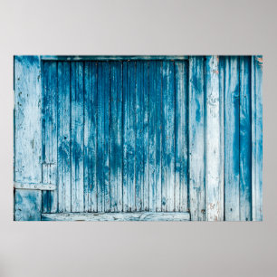 Oude wethermde schil, van hout, met bleek blauw poster