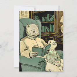 Oude wezel die een boek voorleest aan een jonge we bedankkaart