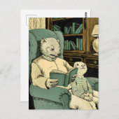 Oude wezel die een boek voorleest aan een jonge we briefkaart (Voorkant / Achterkant)