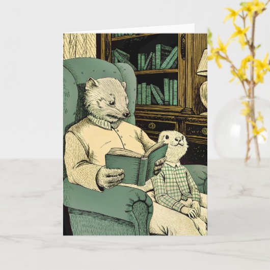 Oude wezel die een boek voorleest aan een jonge we kaart (Gele Bloem)