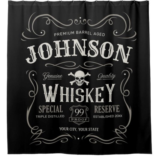 Oude Whiskey-label Aangepaste  liquor Bar Douchegordijn (Voorkant)