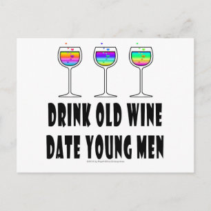 OUDE WIJN VAN DE DRINK - DATUM JONGE MANNEN BRIEFKAART