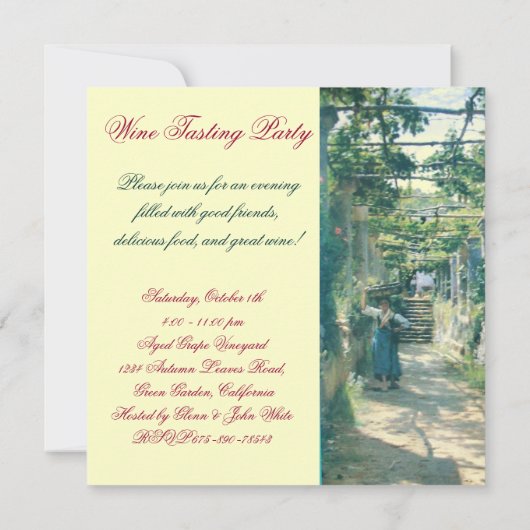 OUDE WIJNGAARD OOGST WIJNPROEVERIJ FEESTJE KAART (Achterkant)