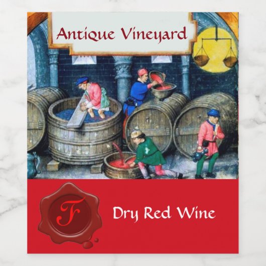 OUDE WIJNGAARD WIJNVAATJES WAS ZEGEL MONOGRAM WIJN ETIKET (Enkel label)