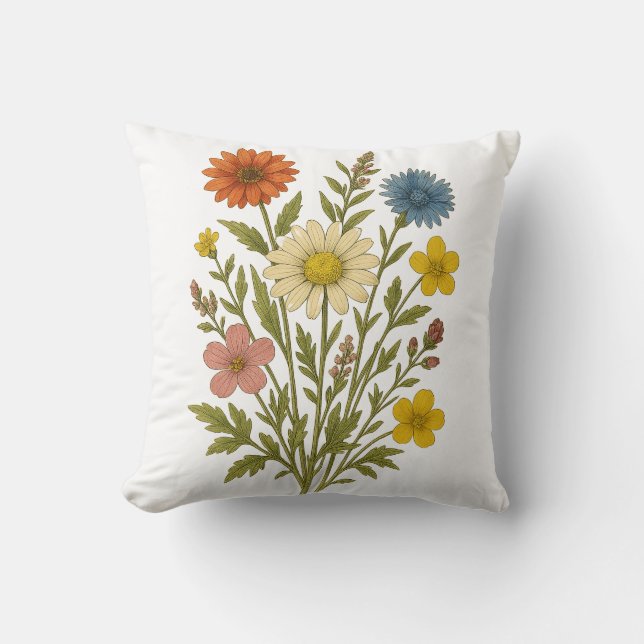 Oude wilde bloem katoenen sierkussen (Voorkant)