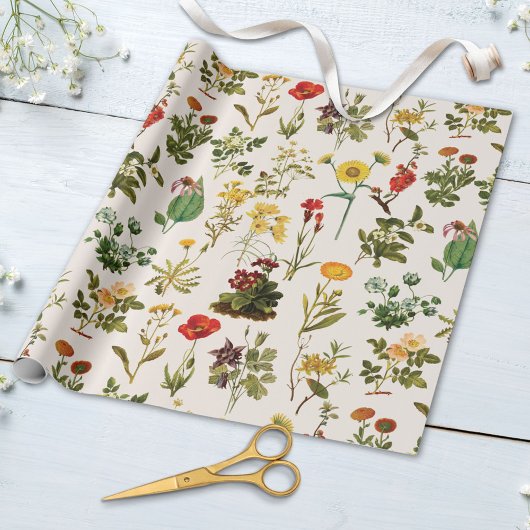 Oude Wilde Bloem Patroon Cadeaupapier