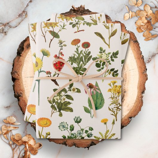 Oude Wilde Bloem Patroon Inpakpapier Vel