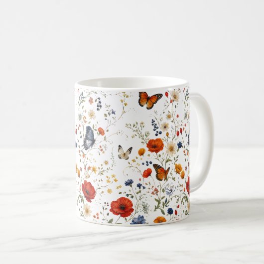 Oude Wilde Bloem Vlinder Bloemendesign Koffiemok (Voorkant rechts)