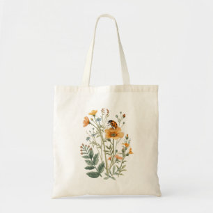 Oude Wilde Bloemen en Lieveheersbeestje Botanisch Tote Bag