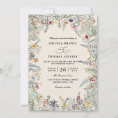 Oude Wilde Bloemen Varens Budget QR Code Bruiloft Kaart (Voorkant)