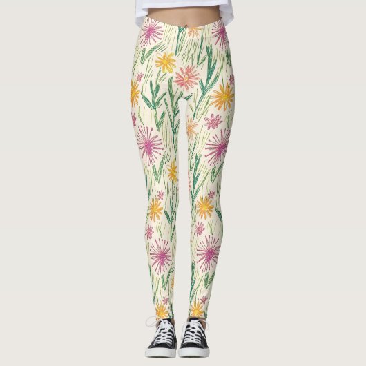 Oude Wilde Bloemenschets (10) Leggings (Voorkant)