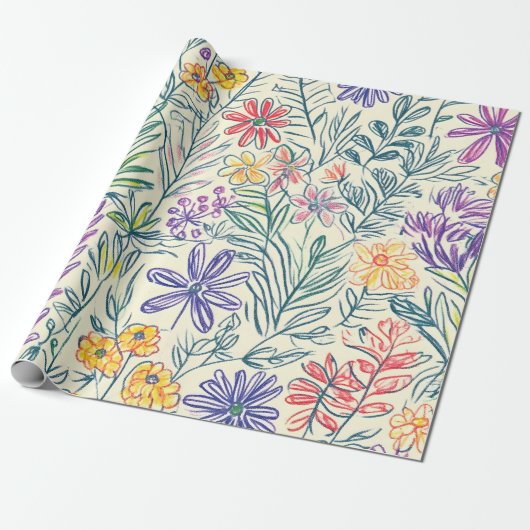 Oude Wilde Bloemenschets (2) Cadeaupapier (Uitgerold)