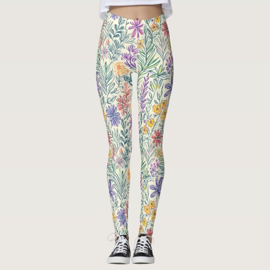 Oude Wilde Bloemenschets (2) Leggings (Voorkant)