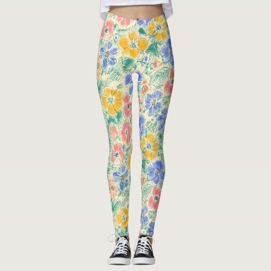 Oude Wilde Bloemenschets (3) Leggings (Voorkant)