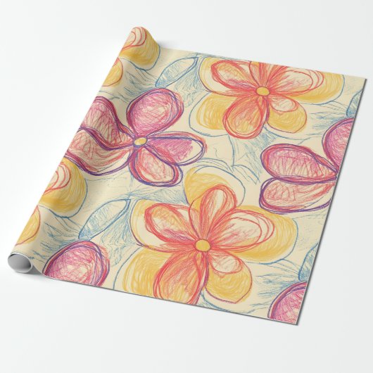 Oude Wilde Bloemenschets (4) Cadeaupapier (Uitgerold)