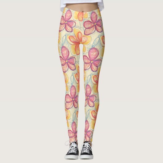 Oude Wilde Bloemenschets (4) Leggings (Voorkant)