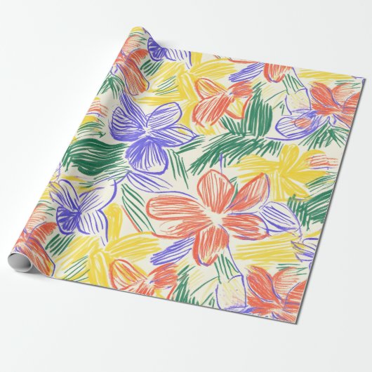 Oude Wilde Bloemenschets (5) Cadeaupapier (Uitgerold)