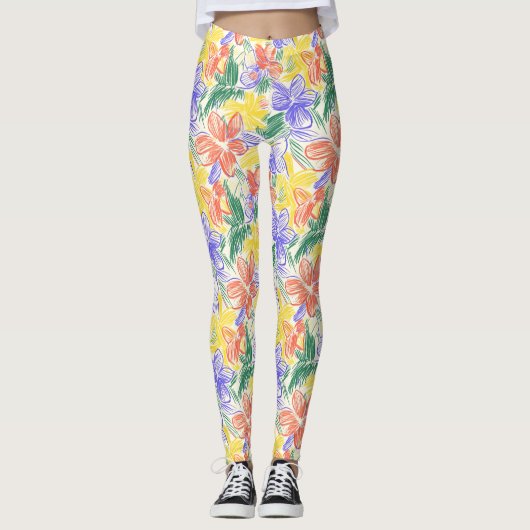Oude Wilde Bloemenschets (5) Leggings (Voorkant)