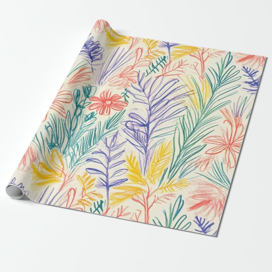 Oude Wilde Bloemenschets (7) Cadeaupapier (Uitgerold)