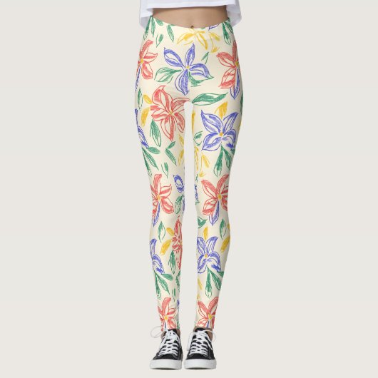 Oude Wilde Bloemenschets (8) Leggings (Voorkant)