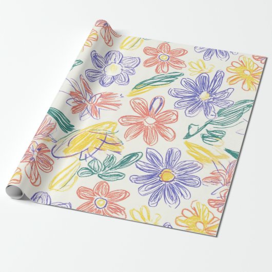 Oude Wilde Bloemenschets (9) Cadeaupapier (Uitgerold)