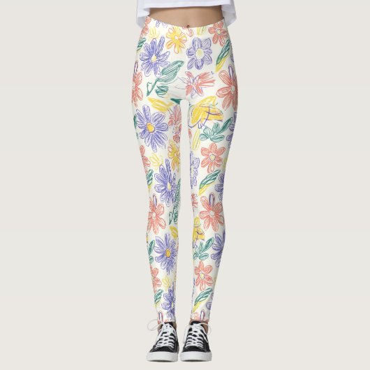 Oude Wilde Bloemenschets (9) Leggings (Voorkant)