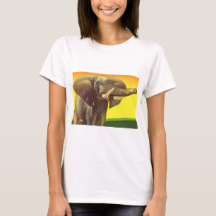 Oude wilde dieren, Afrikaanse olifant met zonsonde T-shirt