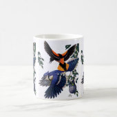 Oude wilde dieren vogels, blauwe gaaien vliegen koffiemok (Center)