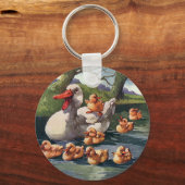 Oude wilde dieren Vogels, Eendjes Eend Familie Sleutelhanger (Voorkant)
