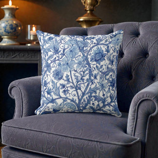 Oude William Morris Blauwe Bloem Kussen