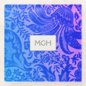 Oude William Morris Blauwe Botanische Monogram Glazen Onderzetter (Voorkant)