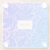 Oude William Morris Blauwe Botanische Monogram Glazen Onderzetter (Achterkant)