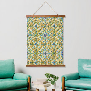 Oude William Morris Blauwe Madeliefjes Bloempatroo Hangend Wandkleed