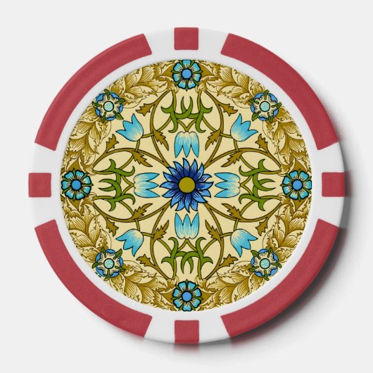 Oude William Morris Blauwe Madeliefjes Bloempatroo Poker Chips (Voorkant)