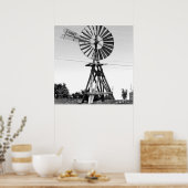 Oude Windmill Black White Photography Farmhouse Ar Poster (Keuken)