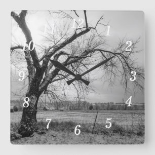 Oude Winter Boom Grijswaartse Wandklok