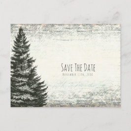 Oude winter dennenboom rustieke houten save the da aankondigingskaart